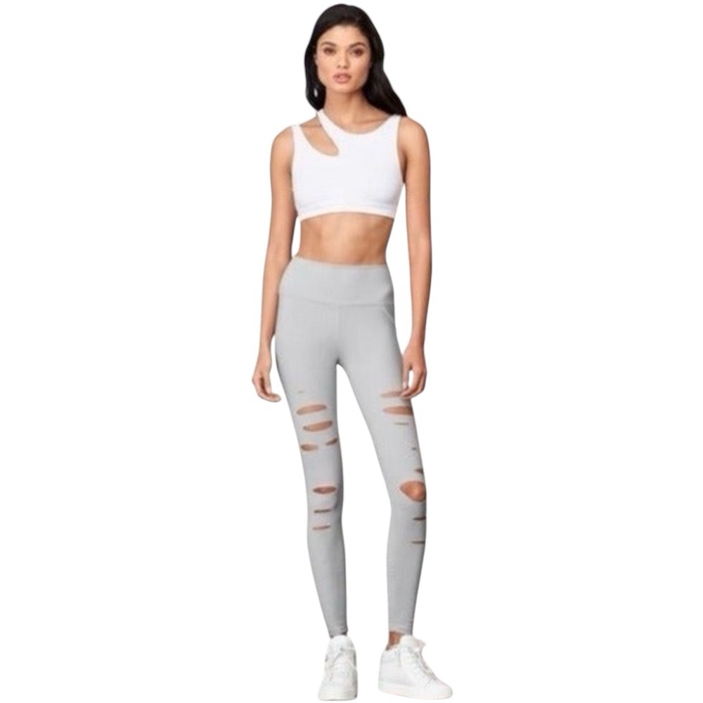 Alo Airbrushed Ripped Warrior Leggings in Grey Wolf